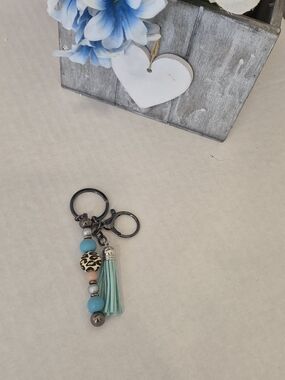 Teal Tassel & Bead Keychain Key Holder